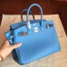 Hermes Blue Paradiso Epsom Birkin 25cm Handmade Bag