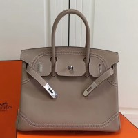 Hermes Birkin Ghillies 30cm In Grey Swift Leather Hermes Birkin Ghillies 30cm In Grey Swift Leather