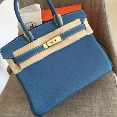 Hermes Blue Jean Clemence Birkin 30cm Handmade Bag Hermes Blue Jean Clemence Birkin 30cm Handmade Bag