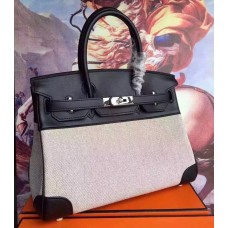 Hermes Canvas Birkin 30cm 35cm Bag With Black Leather Hermes Canvas Birkin 30cm 35cm Bag With Black Leather