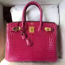 Hermes Rose Red Birkin 30cm Crocodile Niloticus Shiny Bag Hermes Rose Red Birkin 30cm Crocodile Niloticus Shiny Bag