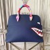 Hermes Shark Bolide 45cm Bag In Blue Calfskin