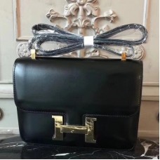 Hermes Black Constance MM 24cm Box Leather Bag