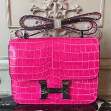 Hermes Rose Red Constance MM 24cm Crocodile Bag