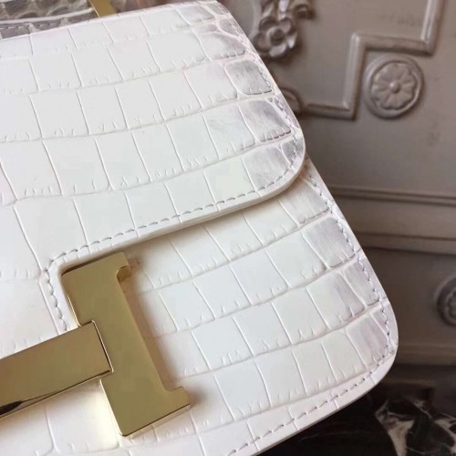 Replica Hermes White Constance MM 24cm Crocodile Bag