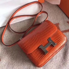 Hermes Constance 24cm Orange Porosus Crocodile