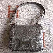 Hermes Constance 24cm Grey Porosus Crocodile