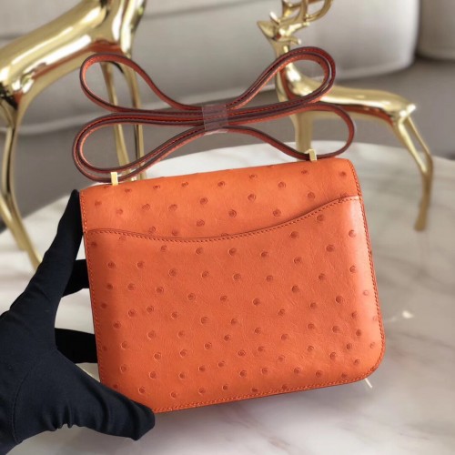 Constance ostrich handbag Hermès Orange in Ostrich - 32478817