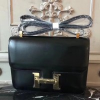 Hermes Black Constance MM 24cm Box Leather Bag Hermes Black Constance MM 24cm Box Leather Bag