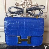 Hermes Blue Constance MM 24cm Crocodile Bag Hermes Blue Constance MM 24cm Crocodile Bag