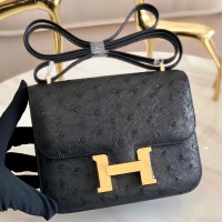 Hermes Mini Constance 18cm Black Ostrich Leather Hermes Mini Constance 18cm Black Ostrich Leather
