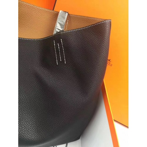 HERMES Double Sens 45cm Reversible Taurillon Clemence Tot Bag Black/Bl