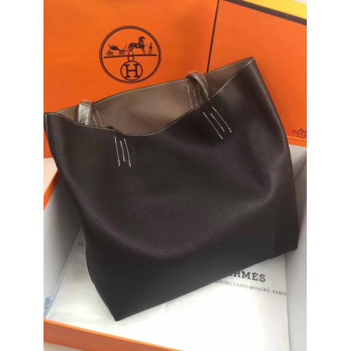 Hermes Double Sens 45cm Tote In Black/Brown Leather