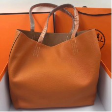 Hermes Double Sens 45cm Tote In Orange/Brown Leather