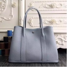 Hermes Small Garden Party 30cm Tote In Lin Blue Leather