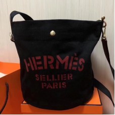 Hermes Grooming Bucket Bag In Black Canvas