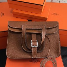 Hermes Halzan Bag In Brown Clemence Leather