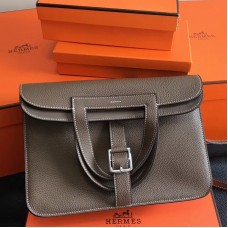 Hermes Halzan Bag In Etoupe Clemence Leather