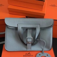 Hermes Halzan Bag In Blue Lin Clemence Leather