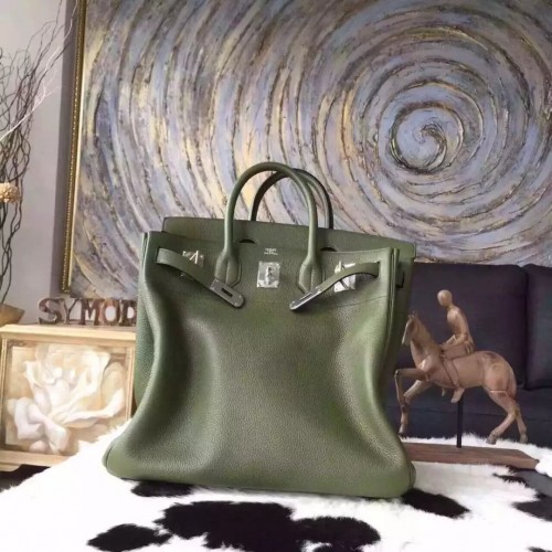 HERMÈS 40cm Lime Evercolor Leather And Toile Birkin HAC