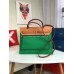 Hermes Herbag Zip PM 31cm Bag In Green Canvas