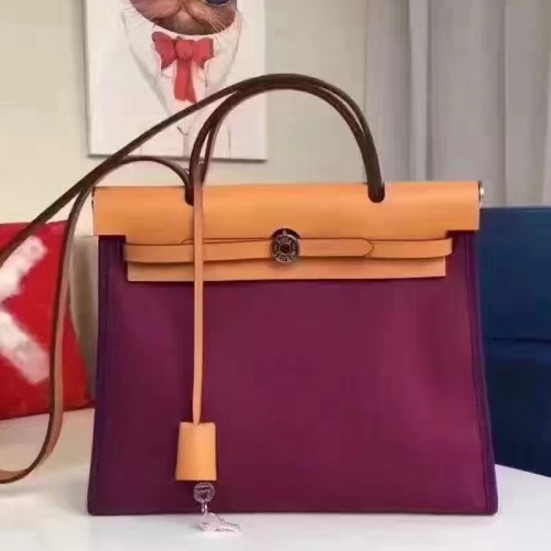 Hermes Herbag Zip PM Fuchsia / Tosca Canvas Satchel Bag For Sale