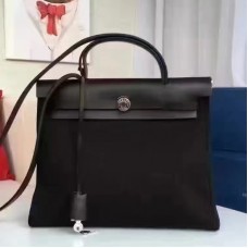 Hermes Herbag Zip PM 31cm Bag In Black Canvas