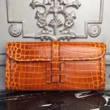 Hermes Jige Elan 29 Clutch In Orange Crocodile Leather