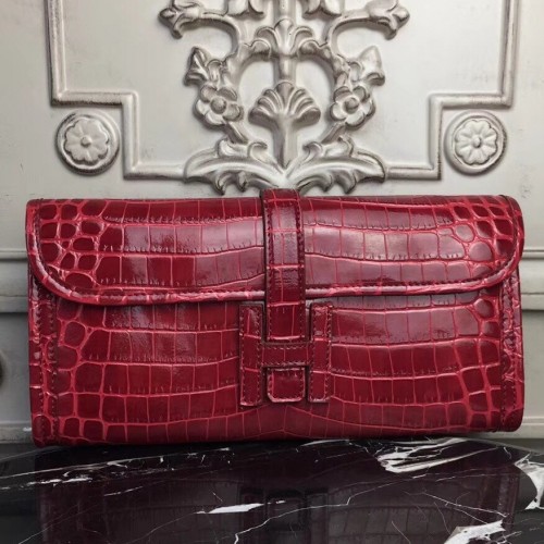 Hermes Jige Elan 29 Clutch In Bambou Crocodile Leather