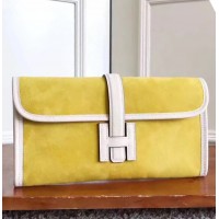 Hermes Yellow Suede Jige Elan 29 Clutch Bag