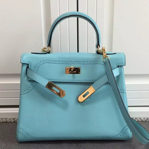 Hermès Birkin Ghillies Handbag in Blue Togo Leather and Blue Swift