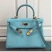 Hermes Kelly Ghillies 28cm In Light Blue Swift Leather