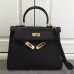 Hermes Kelly Ghillies 28cm In Black Swift Leather