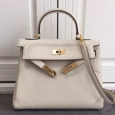 Hermes Kelly Ghillies 28cm In Ivory Swift Leather