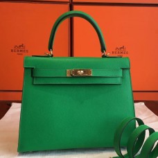 Replica Hermes Kelly 28cm Bag In Vert Criquet Epsom Leather GHW