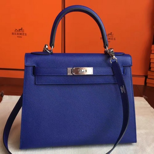 Hermès Kelly Sellier Bag 28cm in Blue Electric Epsom Leather with Pall