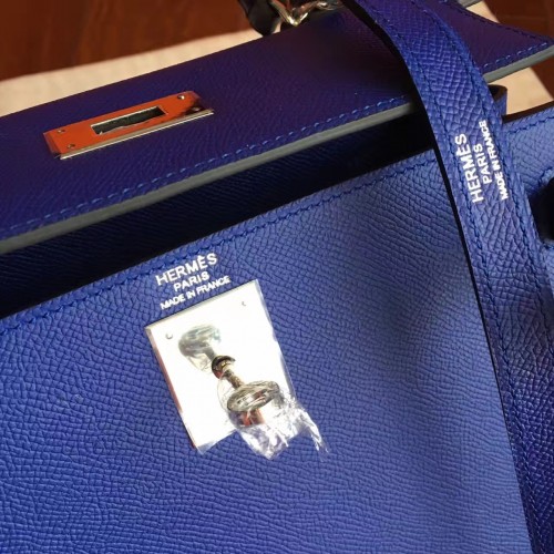 Hermès Kelly Sellier Bag 28cm in Blue Electric Epsom Leather with Pall