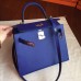 Hermes Blue Electric Epsom Kelly Sellier 28cm Handmade Bag