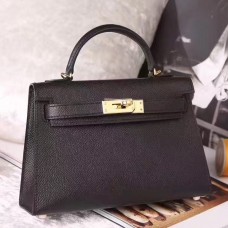 Hermes Black Epsom Kelly Mini II 20cm Handmade Bag