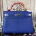 Hermes Blue Electric Clemence Kelly 28cm Bag