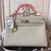 Hermes Light Grey Clemence Kelly 28cm Bag