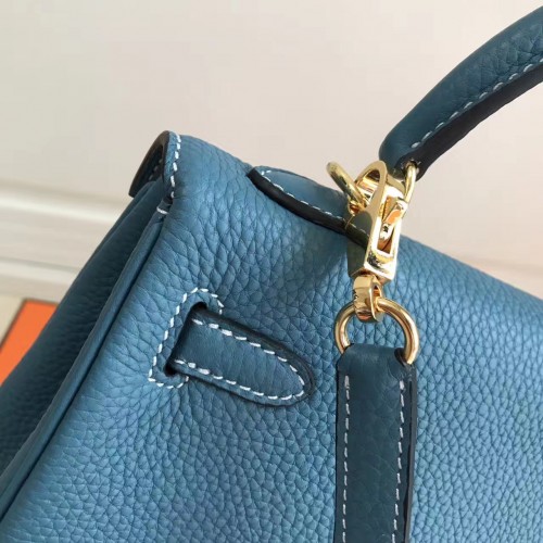 Replica Hermes Birkin 25cm Bag In Blue Jean Clemence Leather GHW