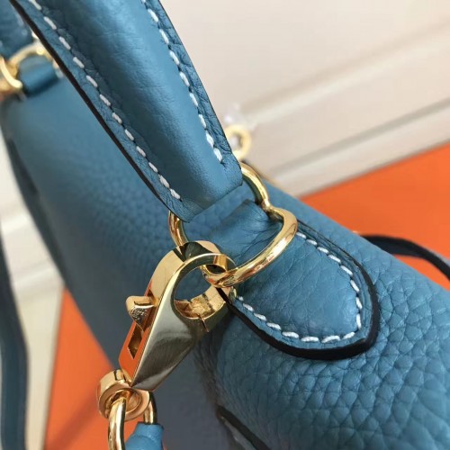 Replica Hermes Birkin 25cm Bag In Blue Jean Clemence Leather GHW