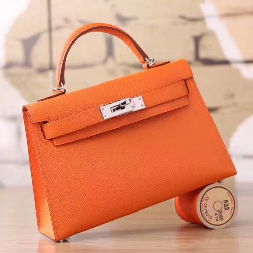 RARE Hermes Micro Tiny Kelly Orange Epsom Leather bag Collectable 14.5 cm