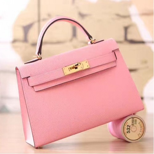 Hermes Kelly 20 Mini Sellier 5P Pink Bubblegum Bag Epsom Palladium