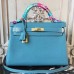 Hermes Blue Jean Clemence Kelly 32cm Retourne Bag