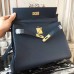 Hermes Navy Blue Clemence Kelly 32cm Retourne Bag