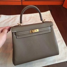 Hermes Etoupe Clemence Kelly 25cm Retourne Handmade Bag