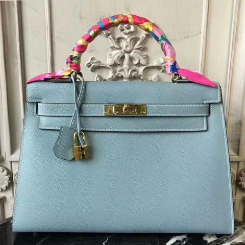 Hermes Kelly Bag Epsom Leather Gold Hardware In Sky Blue