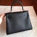 Hermes Black Swift Kelly 25cm Retourne Handmade Bag